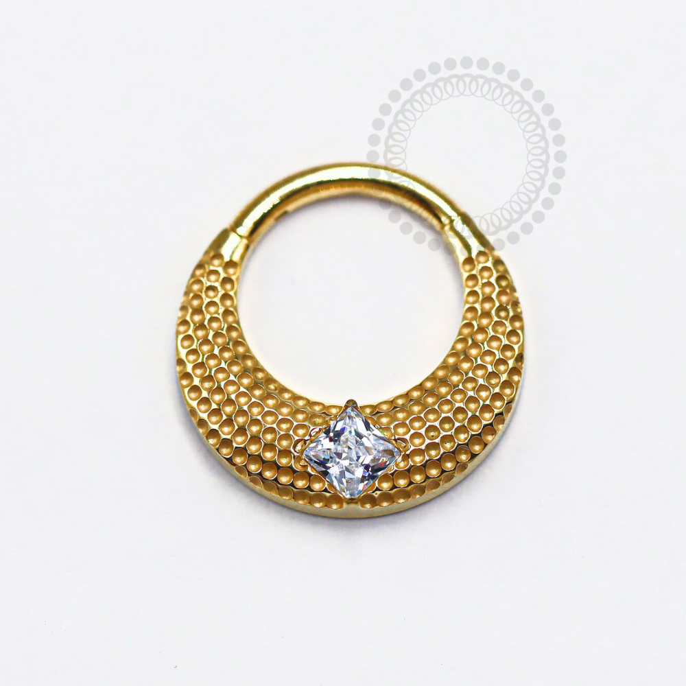 TN1245 Segmento Texturizado CZ Frontal Titânio PVD Gold