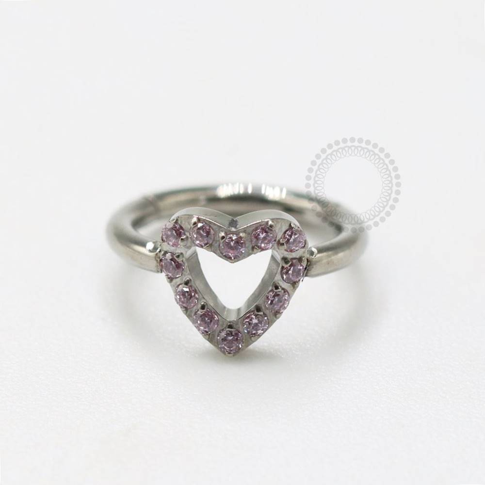 TN774 Heart Segment Studded Crystal Titanium 