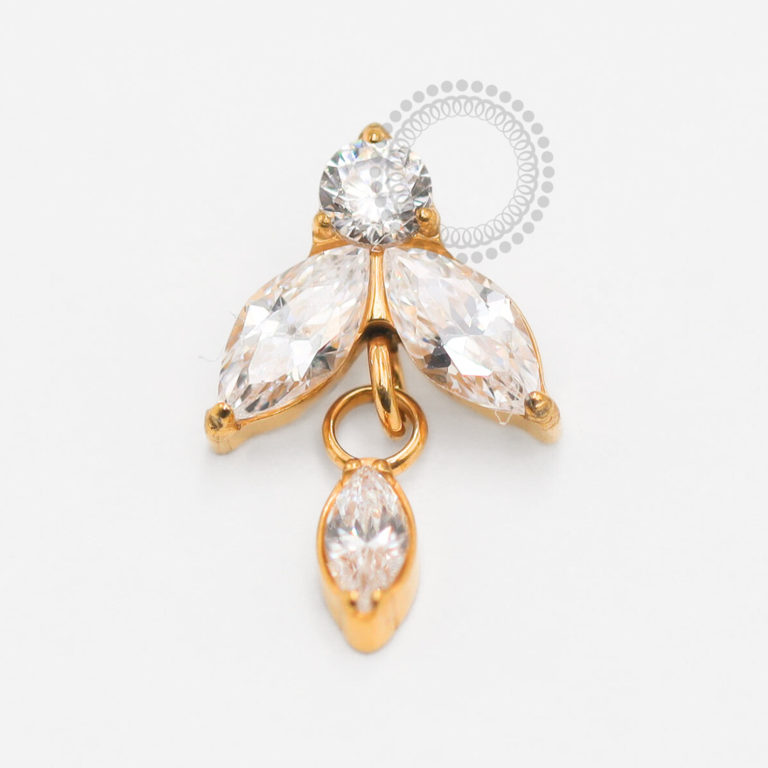 TN1812 Topo 2 Pétalas Pingente CZ Titânio PVD Gold