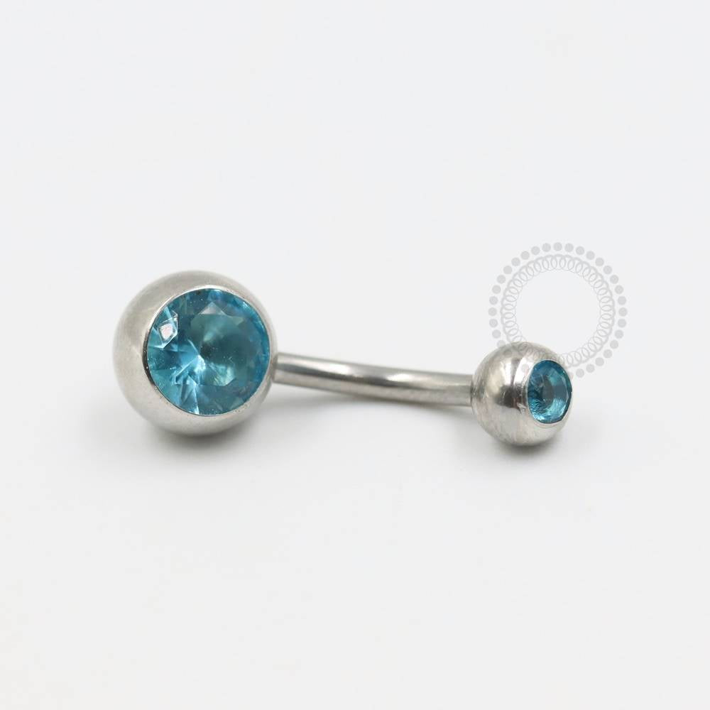 BZ07 Navel Piercing CZ Aqua Blue Aço 316L