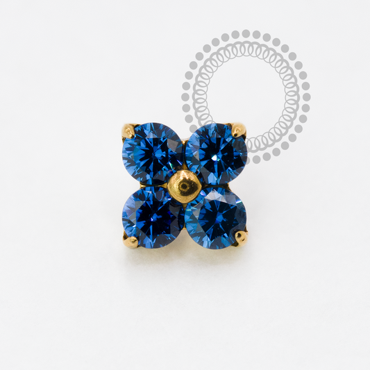 TN1938 Top Clover CZ Sapphire Blue Titanium PVD Gold 