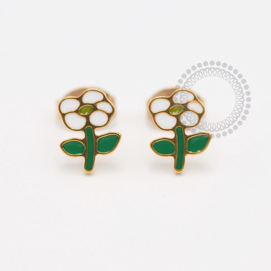 TN1867 Par de Brincos Flor Resinada Titânio PVD Gold