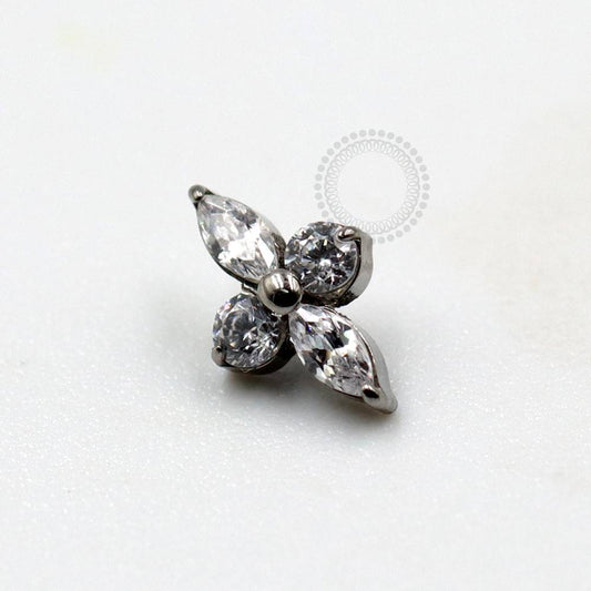 TN811 Topo Flor CZ 2 Pétalas Navete Titânio ASTM F136