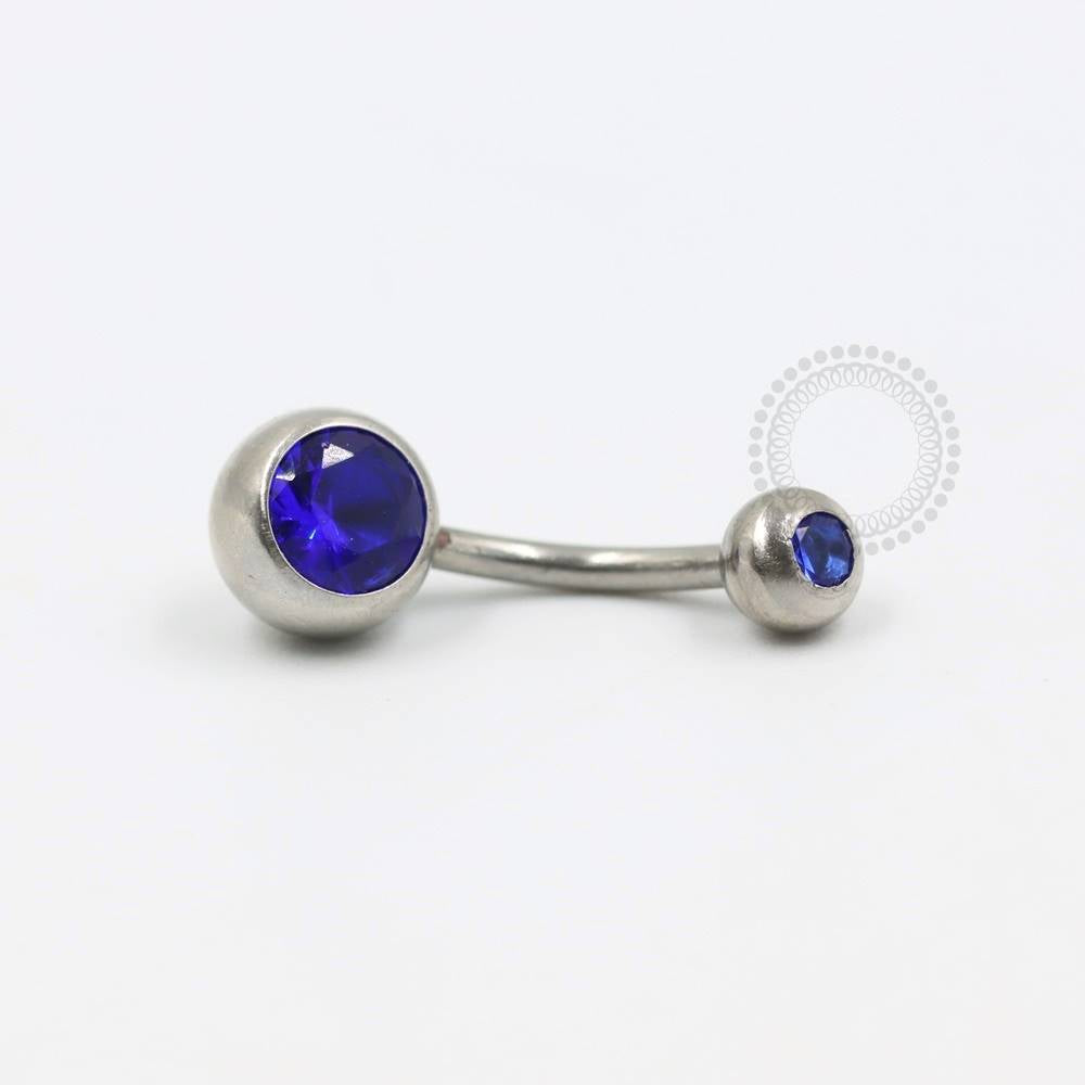 BZ02 Navel Piercing CZ Azul Bic Aço 316L