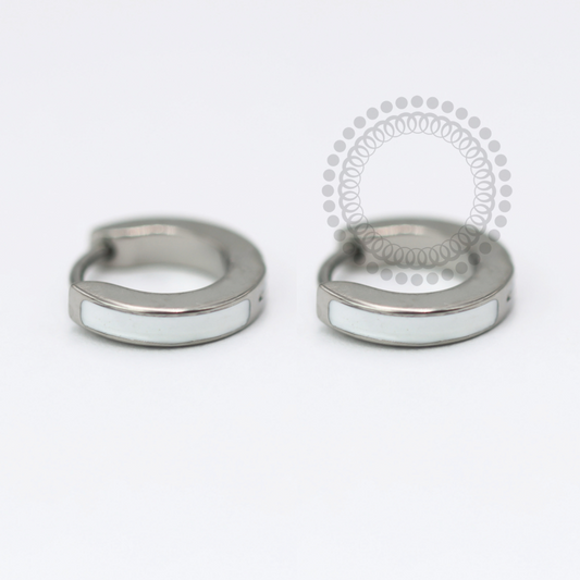 TN1761 Par De Brincos Liso Faixa Branca Titânio ASTM F-136