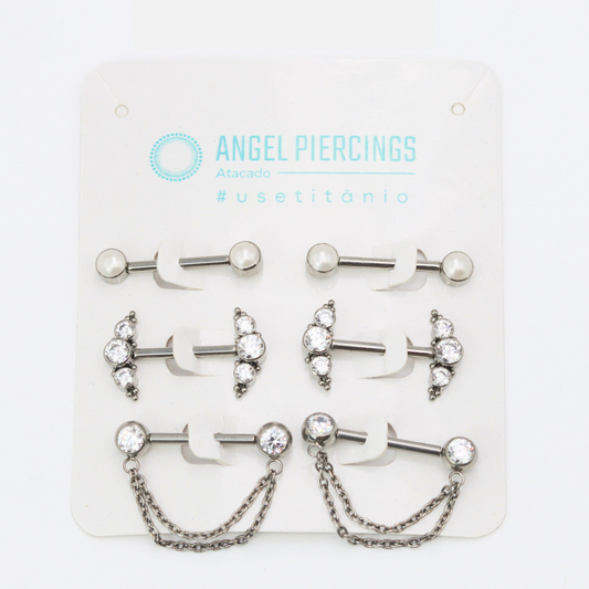 KOR03 Kit Nipple CZ E Pérola Titânio ASTM F-136