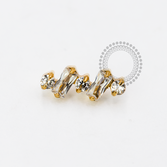 TN1934 Top Cluster 2 Baguettes 3 CZ Titanium PVD Gold 