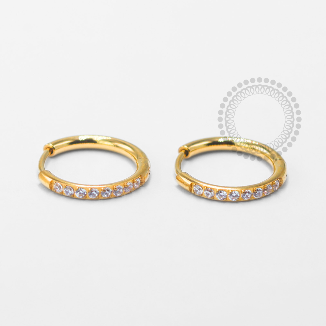 TN1732 Brinco Argola Cravejada 12mm Titânio PVD Gold