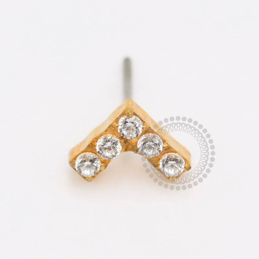 TN1901 V-shaped Top with 5 Stones, Push Pin, Titanium PVD Gold 