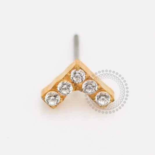 TN1901 V-shaped Top with 5 Stones, Push Pin, Titanium PVD Gold 