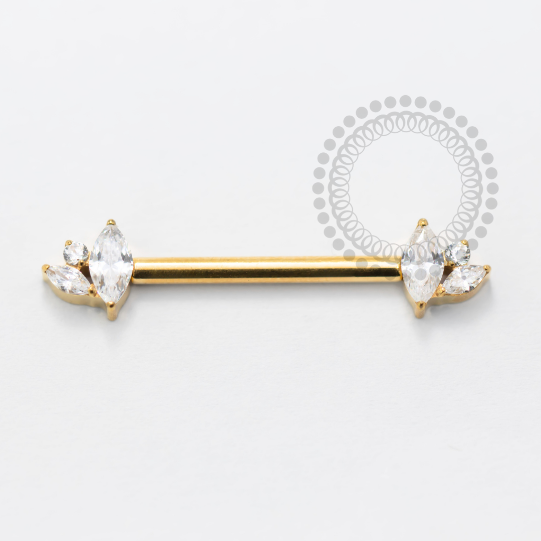 TN1654 Nipple 2 Navetes Push Pin Unilateral CZ Titanio PVD Gold
