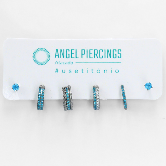 KIT13 Labret Argola Zircônia Azul Titânio ASTM F-136