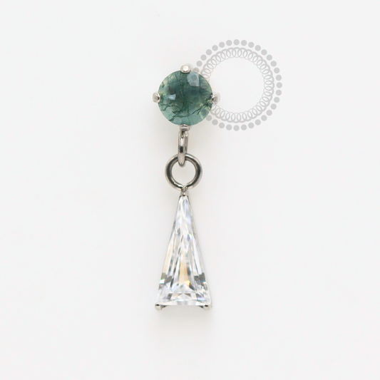 TN1830 Top Moss Stone Agate Pendant Zirconia Titanium ASTM F-136 