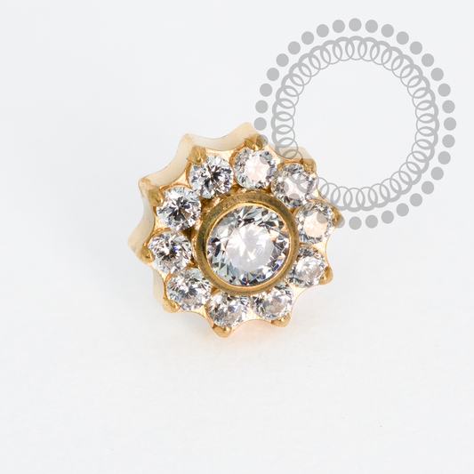 TN1983 Topo Flor 10 Pétalas CZ Push Pin Titânio PVD Gold