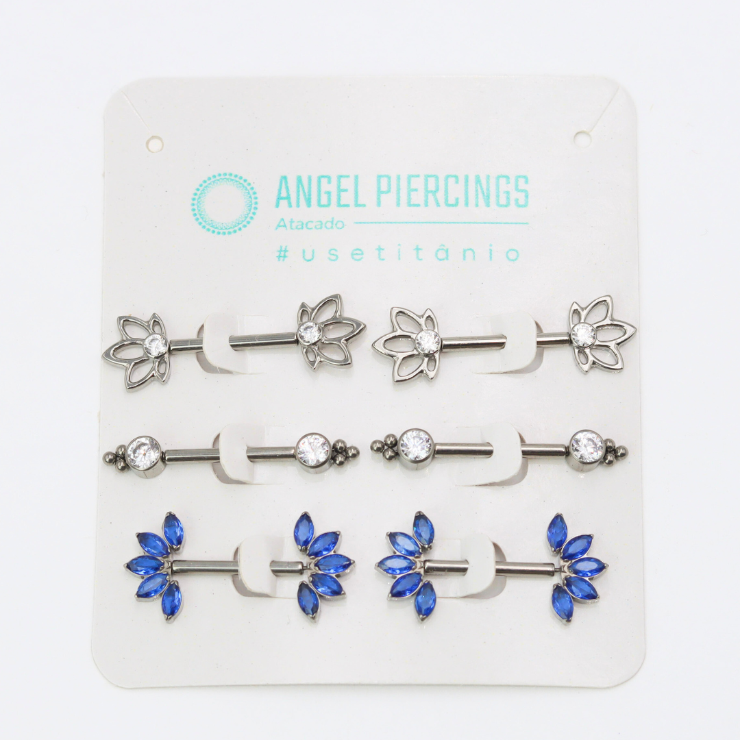 KOR04 Kit Nipple Cristal E Azul Titânio ASTM F-136