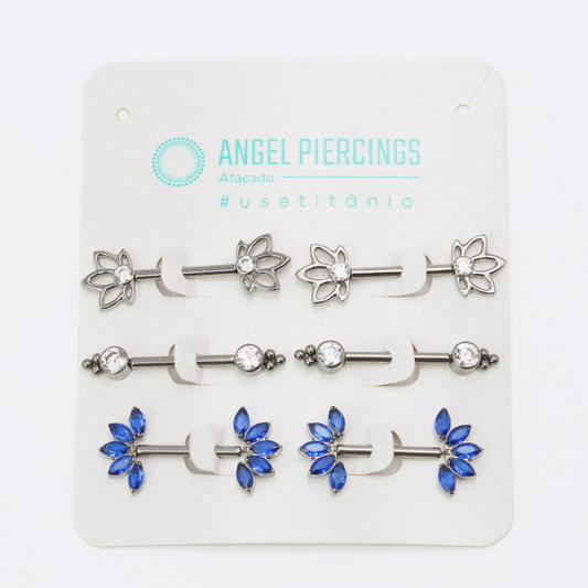 KOR04 Kit Nipple Cristal E Azul Titânio ASTM F-136