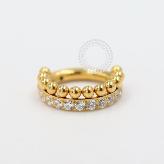 TN1071 Segmento Cravejado e Esferas Titânio PVD Gold