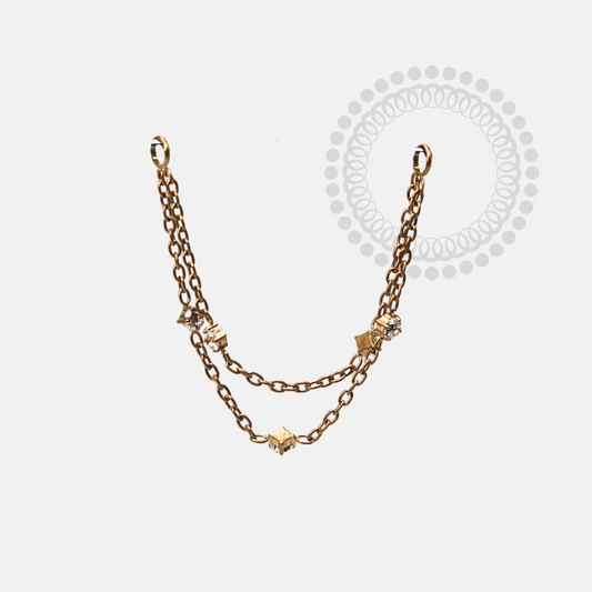 TN1171 Corrente Elo Duplo Zirconias Titanio PVD Gold