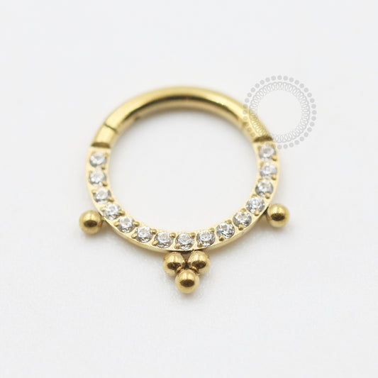 TN585 Segmento Cravejado C Esferas Titânio PVD Gold