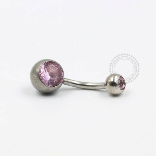 BZ03 Navel Piercing CZ Rosa Claro Aço 316L