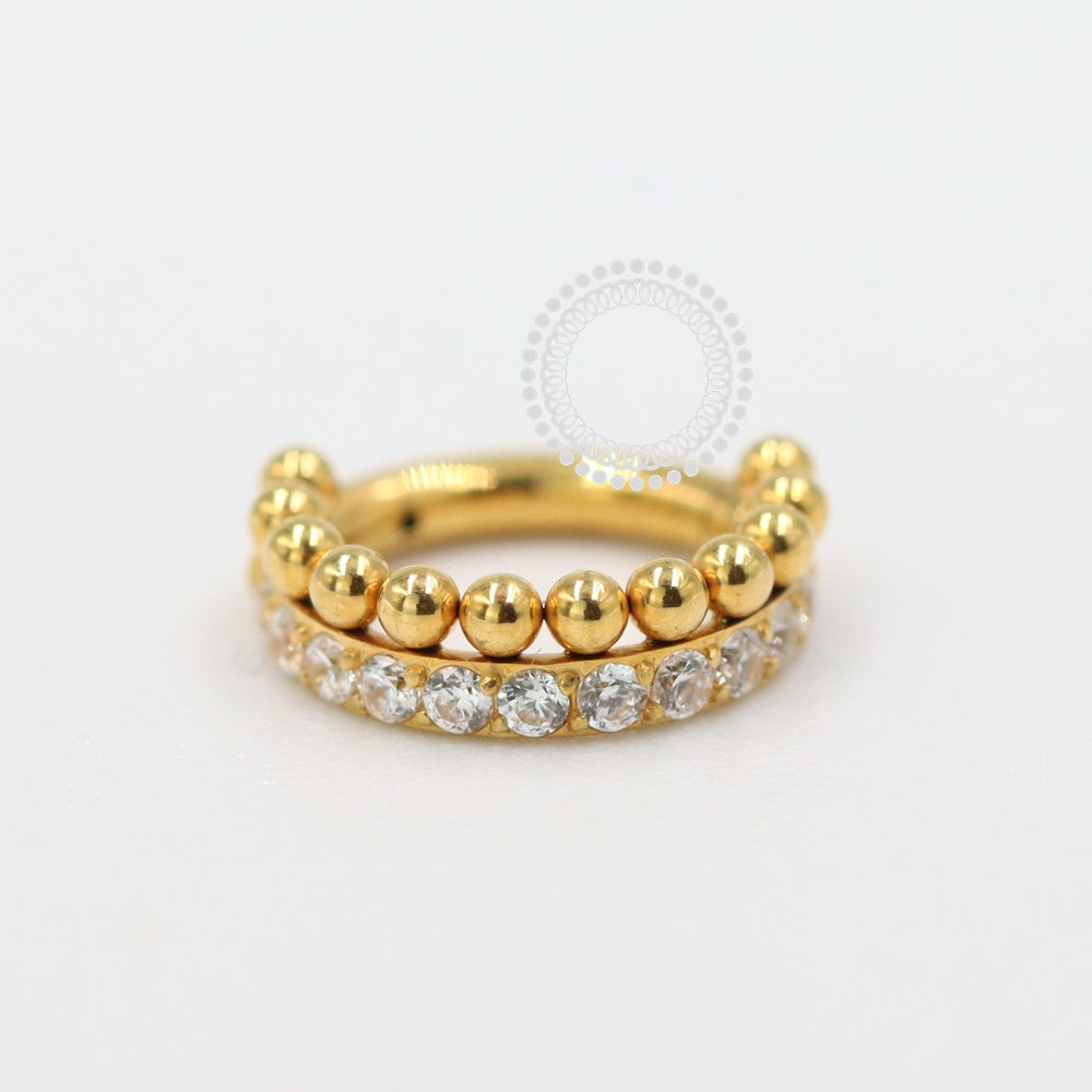 TN1071 Segmento Cravejado e Esferas Titânio PVD Gold