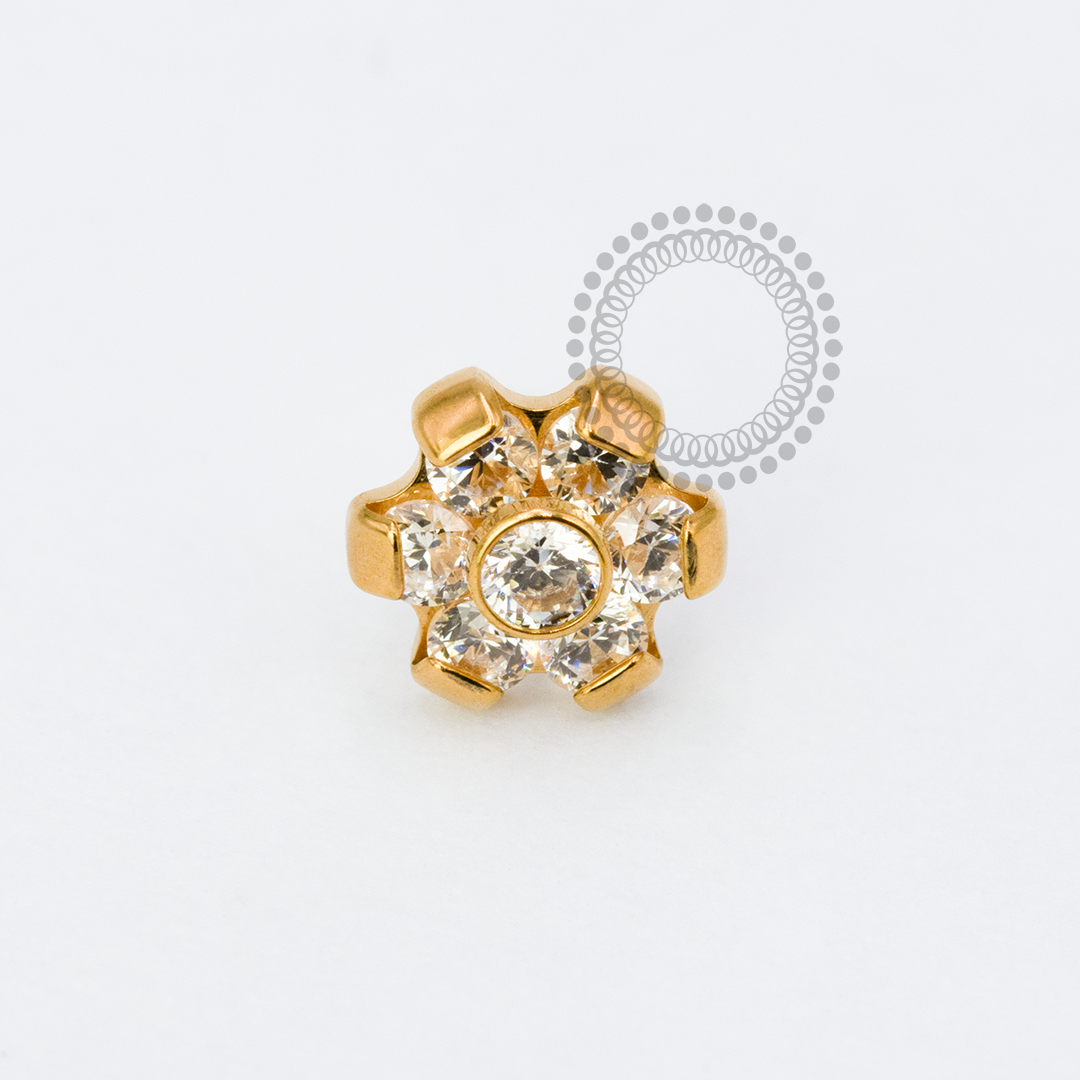 TN1920 Top Flower Core CZ Push Pin Titanium PVD Gold 