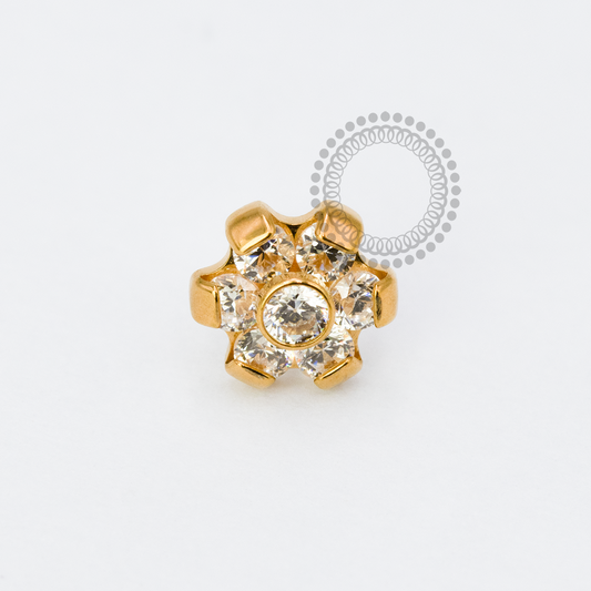 TN1920 Top Flower Core CZ Push Pin Titanium PVD Gold 
