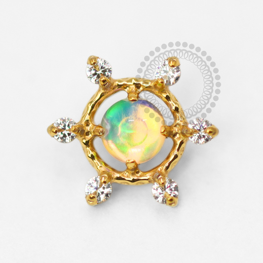 TN1751 Topo Sol Pedra Opala Jelly Sintética Titânio PVD Gold (OP533)