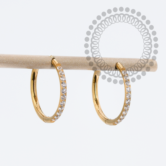 TN1862 Brinco Argola Cravejada 14mm Titânio PVD Gold