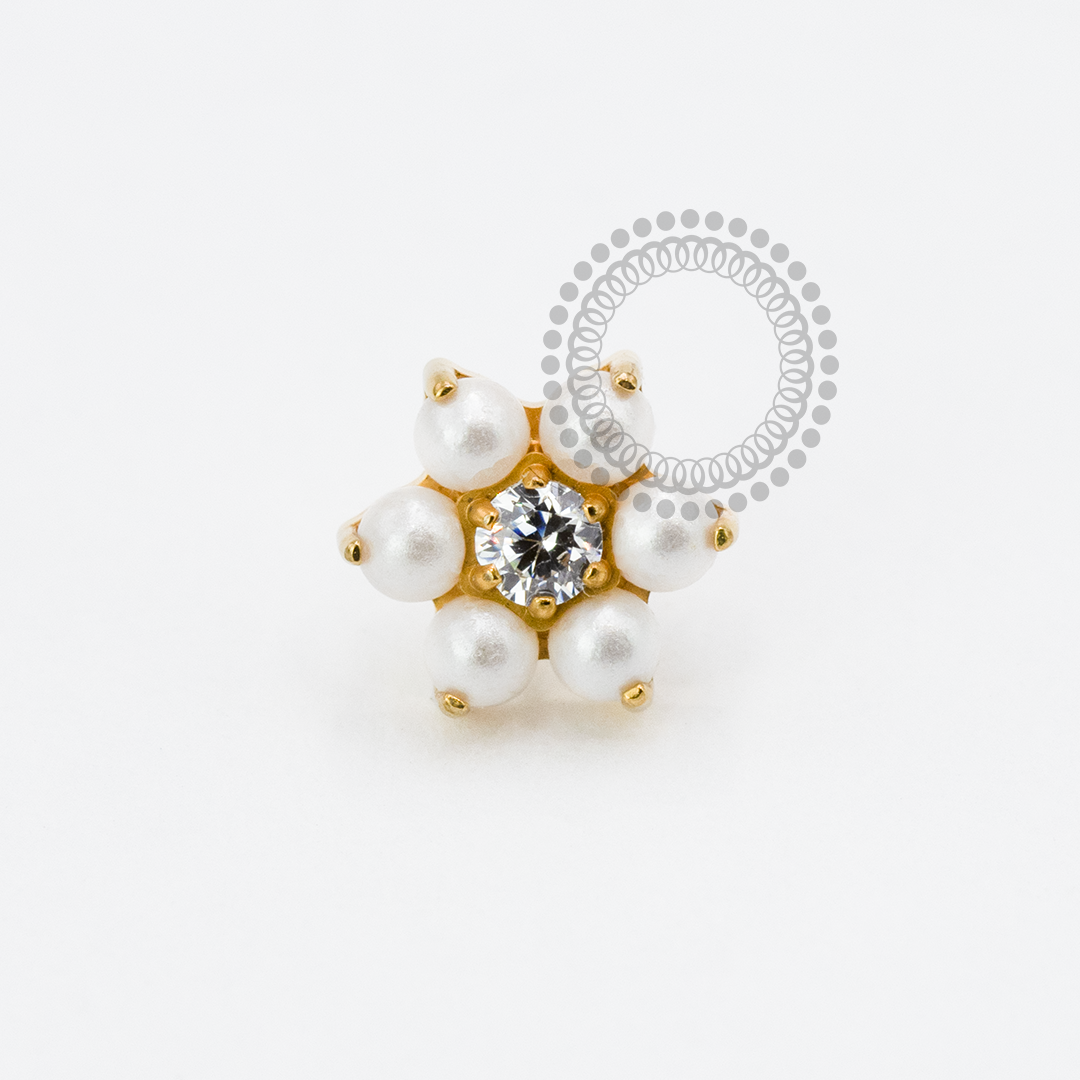 TN1952 Pearl Flower Push Pin Titanium PVD Gold 