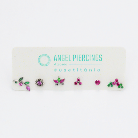 KOR10 Kit Labret Rosa E Verde Titânio ASTM F-136