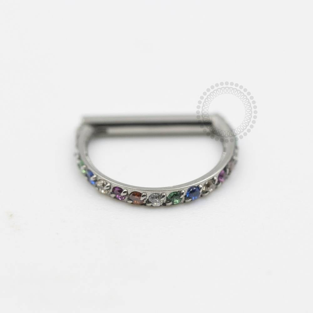 TN383 Segmento Haste Reta Cravejado Rainbow Titânio ASTM F136