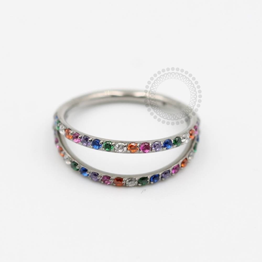 TN145 Segmento Duplo Cravejado Rainbow Titânio ASTM F136