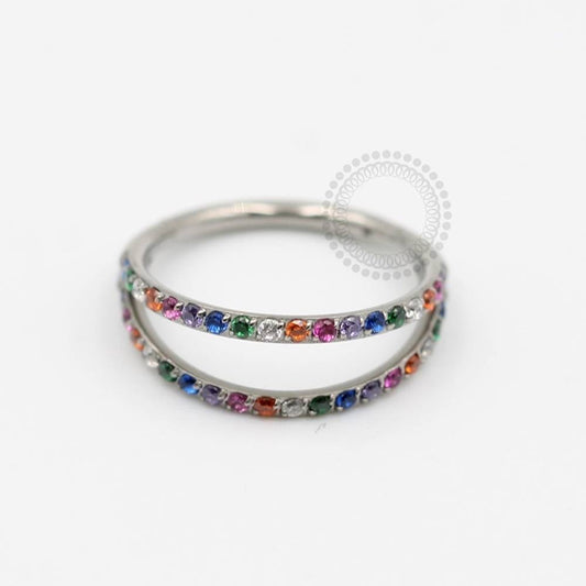 TN145 Segmento Duplo Cravejado Rainbow Titânio ASTM F136