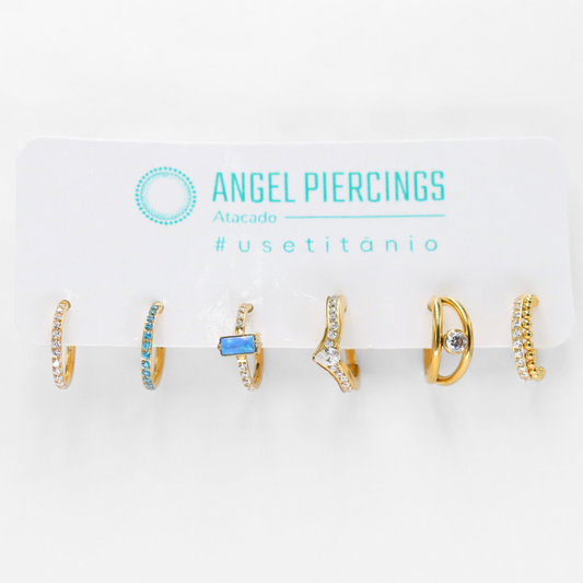 KIT15 Argolas Titânio PVD Gold