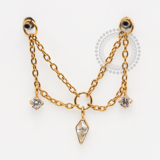 TN1873 Navette Pendant 2 CZ Titanium PVD Gold 