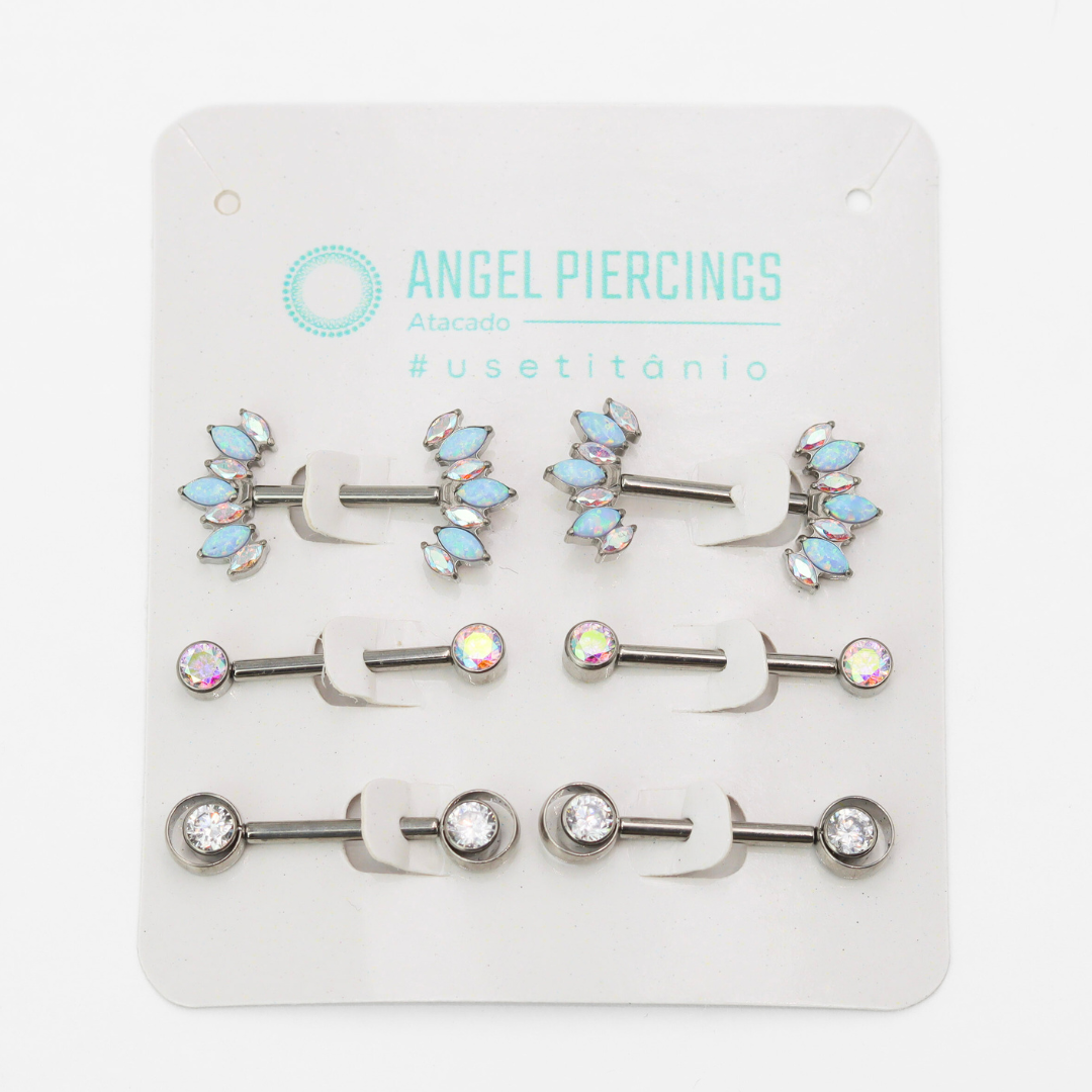 KOR05 Kit Nipple Cristal - Boreal - Azul Titânio ASTM F-136